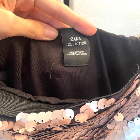 Zara Sequin Mini Skirt in Silver and Brown - Picture 3 of 3